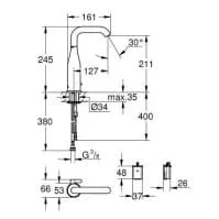 Bản vẽ Vòi Chậu Lavabo Cảm Ứng Nhập Khẩu Đức Grohe 36445DL0