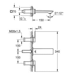 Bản vẽ Vòi Chậu Lavabo Nóng Lạnh Gắn Tường Đức Grohe 20189GN2