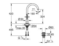 Bản vẽ Vòi Chậu Lavabo Nóng Lạnh 1 Lỗ Đức Grohe 21044DA3