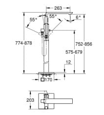 Bản vẽ Vòi Sen Bồn Tắm Đặt Sàn Đức Grohe 25222A01