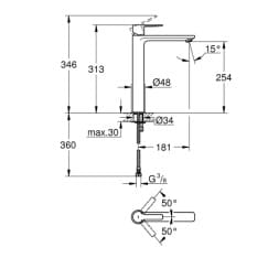 Bản vẽ Vòi Chậu Lavabo Nóng Lạnh 1 Lỗ Đức Grohe 23405AL1