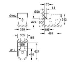 Bản vẽ Thân Bồn Cầu Đặt Sàn Đức Grohe 39989000