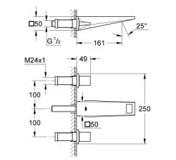 Bản vẽ Vòi Chậu Lavabo Nóng Lạnh Gắn Tường Đức Grohe 13303ALC