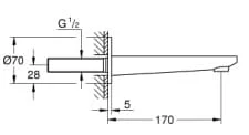 Bản vẽ Vòi Nước Gắn Tường Đức Grohe 13383001