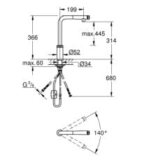 Bản vẽ Vòi Chậu Lavabo Cảm Ứng Nhập Khẩu Đức Grohe 31613A00