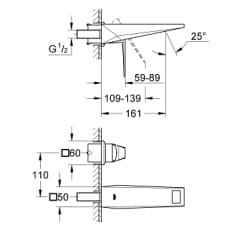 Bản vẽ Vòi Chậu Lavabo Nóng Lạnh Gắn Tường Đức Grohe 19381ALC