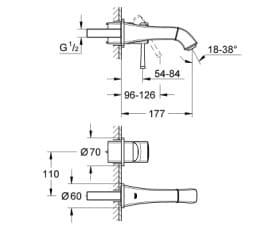 Bản vẽ Vòi Chậu Lavabo Nóng Lạnh Gắn Tường Đức Grohe 19929DA0