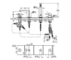 Bản vẽ Vòi Sen Bồn Tắm Gắn Bồn Đức Grohe 2000801D