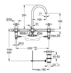Bản vẽ Vòi Chậu Lavabo Nóng Lạnh 3 Lỗ Đức Grohe 20008DC3