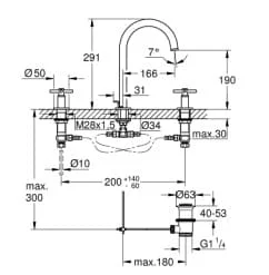 Bản vẽ Vòi Chậu Lavabo Nóng Lạnh 3 Lỗ Đức Grohe 20008DC3