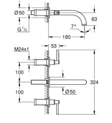 Bản vẽ Vòi Chậu Lavabo Nóng Lạnh Gắn Tường Đức Grohe 20169GL3