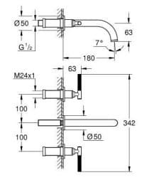 Bản vẽ Vòi Chậu Lavabo Nóng Lạnh Gắn Tường Đức Grohe 20587000