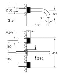 Vòi Chậu Lavabo Nóng Lạnh Gắn Tường Đức Grohe 20589000