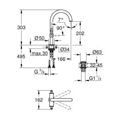 Bản vẽ Vòi Chậu Lavabo Nóng Lạnh 1 Lỗ Đức Grohe 21022AL3