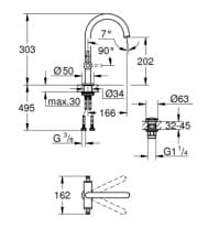 Bản vẽ Vòi Chậu Lavabo Nóng Lạnh 1 Lỗ Đức Grohe 21022DA3