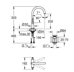 Bản vẽ Vòi Chậu Lavabo Nóng Lạnh 1 Lỗ Đức Grohe 21022DC3