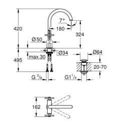 Bản vẽ Vòi Chậu Lavabo Nóng Lạnh 1 Lỗ Đức Grohe 21044DC3