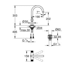 Bản vẽ Vòi Chậu Lavabo Nóng Lạnh 1 Lỗ Đức Grohe 21138DA0