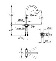 Bản vẽ Vòi Chậu Lavabo Nóng Lạnh 1 Lỗ Đức Grohe 21140DA0