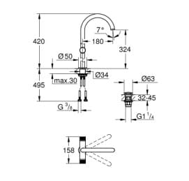 Bản vẽ Vòi Chậu Lavabo Nóng Lạnh 1 Lỗ Đức Grohe 21142000