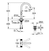 Bản vẽ Vòi Chậu Lavabo Nóng Lạnh 1 Lỗ Đức Grohe 21142DA0