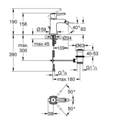 Bản vẽ Vòi Chậu Lavabo Nóng Lạnh 1 Lỗ Đức Grohe 23315000
