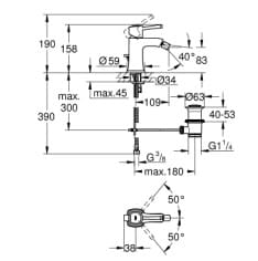 Bản vẽ Vòi Chậu Lavabo Nóng Lạnh 1 Lỗ Đức Grohe 23315IG0