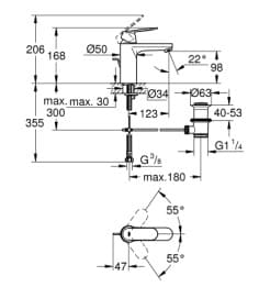 Bản vẽ Vòi Chậu Lavabo Nóng Lạnh 1 Lỗ Đức Grohe 23325ALC