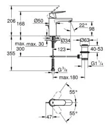 Bản vẽ Vòi Chậu Lavabo Nóng Lạnh 1 Lỗ Đức Grohe 23325GLC