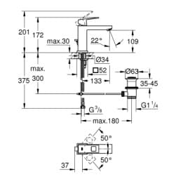 Bản vẽ Vòi Chậu Lavabo Nóng Lạnh 1 Lỗ Đức Grohe 23445ALC