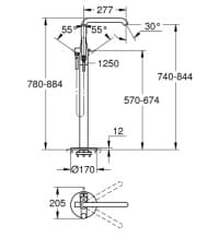 Bản vẽ Vòi Sen Bồn Tắm Đặt Sàn Đức Grohe 23491A01