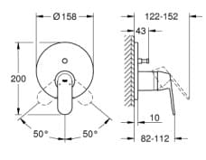Bản vẽ Mặt Nạ Sen Âm Tường Đức Grohe 24045GL0