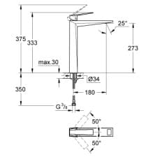 Bản vẽ Vòi Chậu Lavabo Nóng Lạnh 1 Lỗ Đức Grohe 24396000
