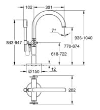 Bản vẽ Vòi Sen Bồn Tắm Đặt Sàn Đức Grohe 25044DC3