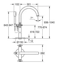 Bản vẽ Vòi Sen Bồn Tắm Đặt Sàn Đức Grohe 25044DC3