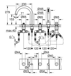 Bản vẽ Vòi Sen Bồn Tắm Gắn Bồn Đức Grohe 25224000