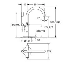 Bản vẽ Vòi Sen Bồn Tắm Đặt Sàn Đức Grohe 25227000