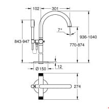 Bản vẽ Vòi Sen Bồn Tắm Đặt Sàn Đức Grohe 25229000
