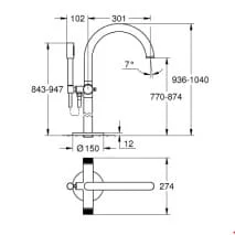 Bản vẽ Vòi Sen Bồn Tắm Đặt Sàn Đức Grohe 25229000