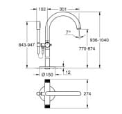 Bản vẽ Vòi Sen Bồn Tắm Đặt Sàn Đức Grohe 25229DA0