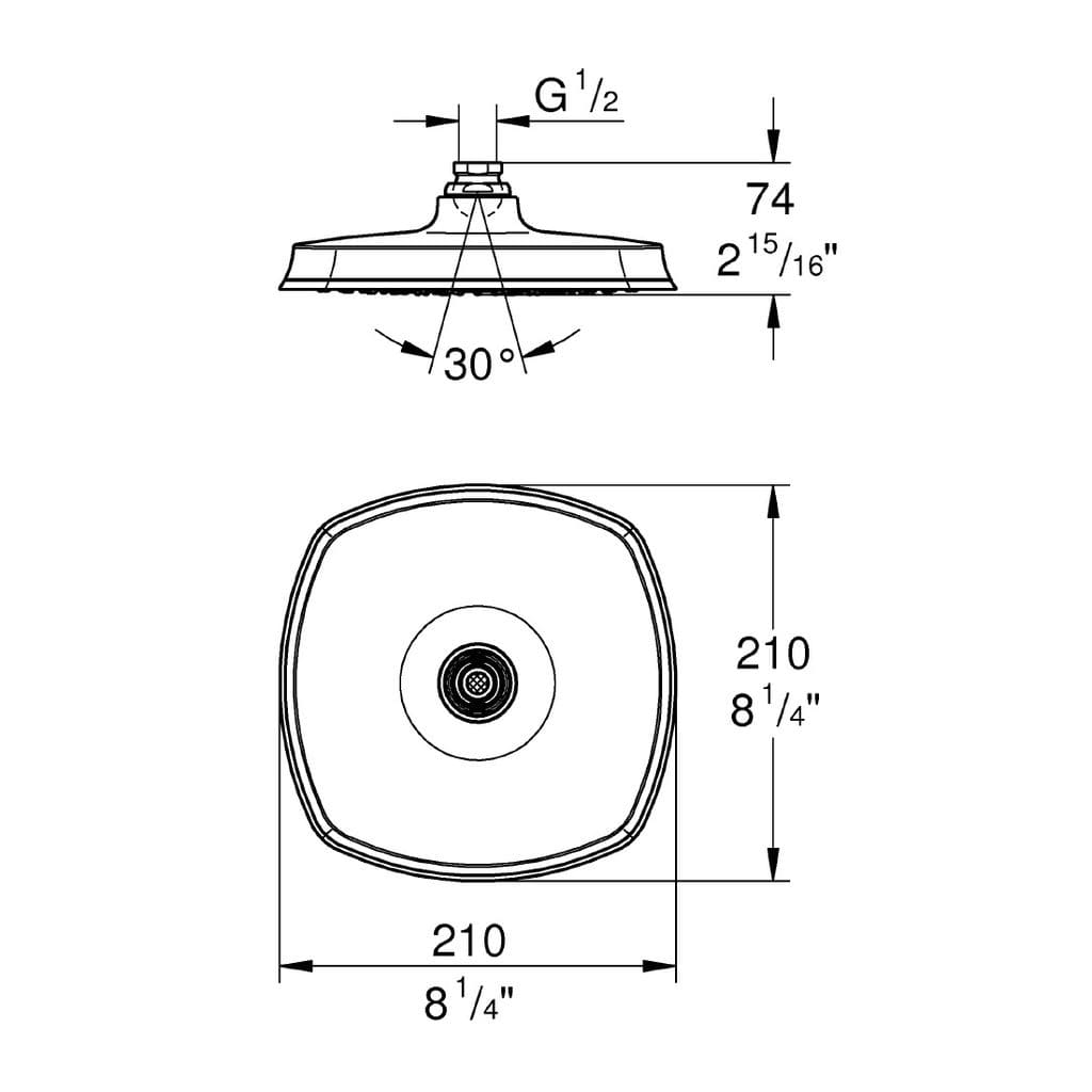Bản vẽ Bát Sen Tắm Gắn Trần Đức Grohe 26473000