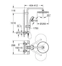 Bản vẽ Sen Cây Đứng Nhập Khẩu Đức Grohe 26670GL0