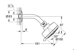 Bản vẽ Bát Sen Tắm Gắn Tường Đức Grohe 27869001