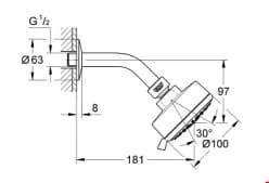 Bản vẽ Bát Sen Tắm Gắn Tường Đức Grohe 27869001