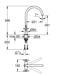 Bản vẽ Vòi Chậu Rửa Bát Nóng Lạnh Đức Grohe 30362AL0