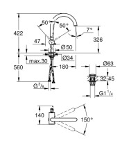 Bản vẽ Vòi Chậu Lavabo Nóng Lạnh 1 Lỗ Đức Grohe 32647DA3