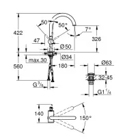 Bản vẽ Vòi Chậu Lavabo Nóng Lạnh 1 Lỗ Đức Grohe 32647DA3