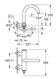 Bản vẽ Củ Sen Tắm Nóng Lạnh Đức Grohe 32652AL3