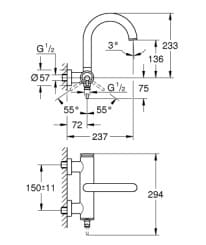Bản vẽ Củ Sen Tắm Nóng Lạnh Đức Grohe 32652DA3