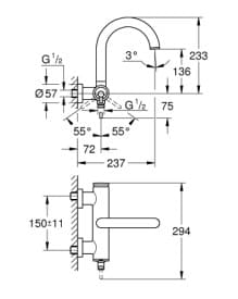 Bản vẽ Củ Sen Tắm Nóng Lạnh Đức Grohe 32652DC3